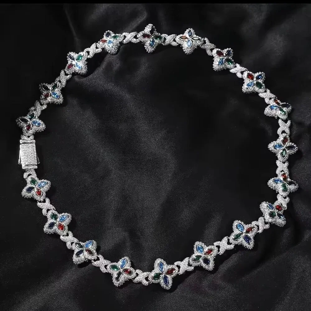 Silver Men Clover Chain Necklace 20inch